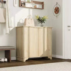 Bahut avec portes cannelées, Meuble de rangement de cuisine de style ferme avec étagères réglables, Meuble de bar à café moderne pour la maison, Chêne naturel