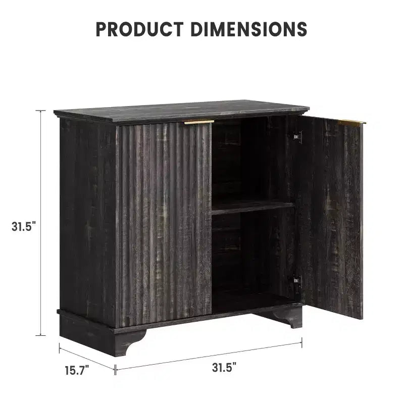 Bahut avec portes cannelées, Meuble de rangement de cuisine de style ferme avec étagères réglables, Meuble de bar à café moderne pour la maison, Chêne naturel