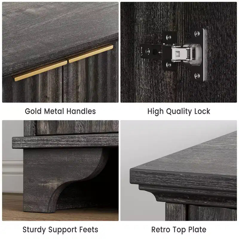 Bahut avec portes cannelées, Meuble de rangement de cuisine de style ferme avec étagères réglables, Meuble de bar à café moderne pour la maison, Chêne naturel