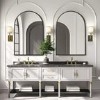 MAYEERTY 35.83x24.02x1.10in Aluminum Thin Edge Right Angle Arch Black Hanging Mirror Double Sided