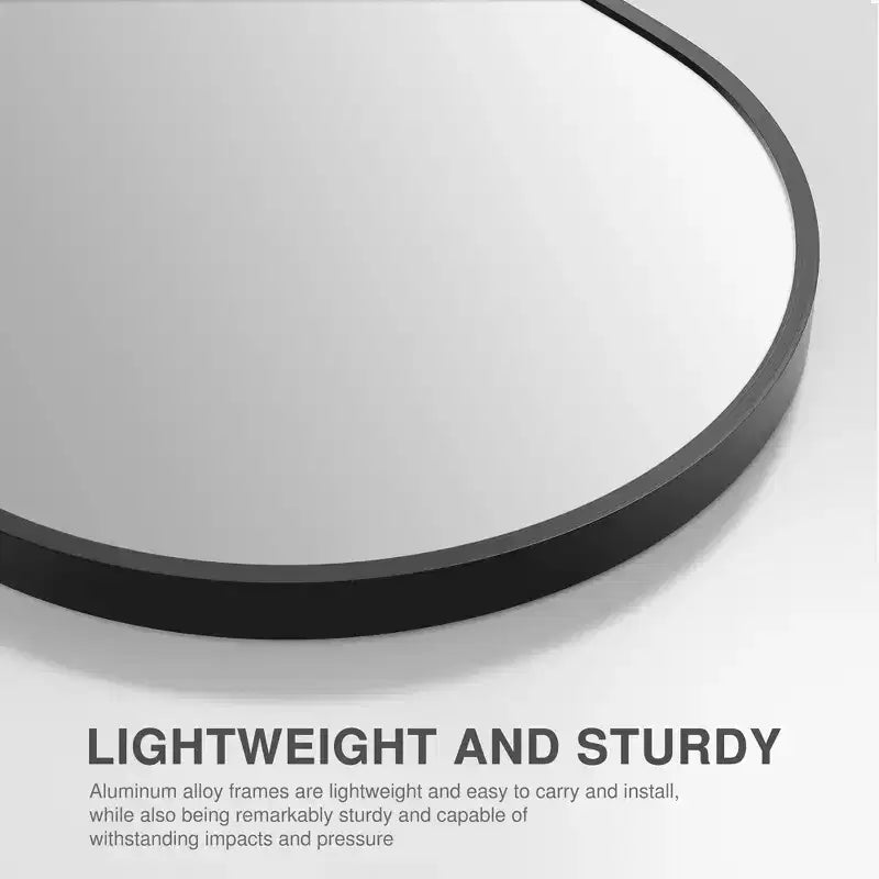 MAYEERTY Miroir suspendu double face arqué à angle droit, à bord fin en aluminium, noir, de 35,83x24,02x1,10 pouces