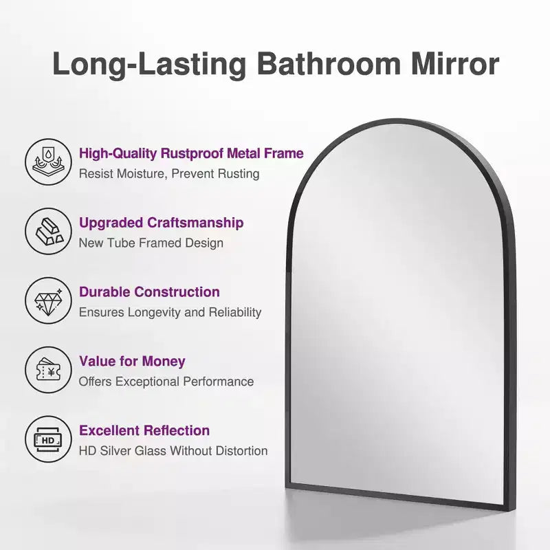 MAYEERTY Miroir suspendu double face arqué à angle droit, à bord fin en aluminium, noir, de 35,83x24,02x1,10 pouces