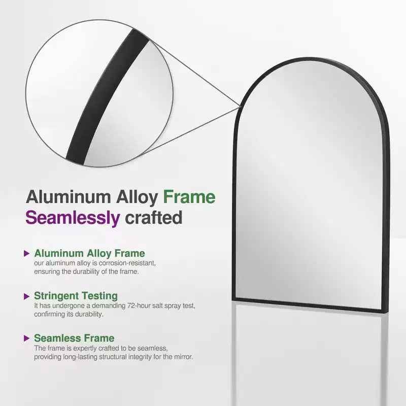 MAYEERTY Miroir suspendu double face arqué à angle droit, à bord fin en aluminium, noir, de 35,83x24,02x1,10 pouces