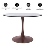 Table de salle à manger ronde moderne LeisureMod Bristol 35'' avec plateau en MDF durable et base en acier noyer à transfert de bois pour cuisine, salle à manger ou cafés