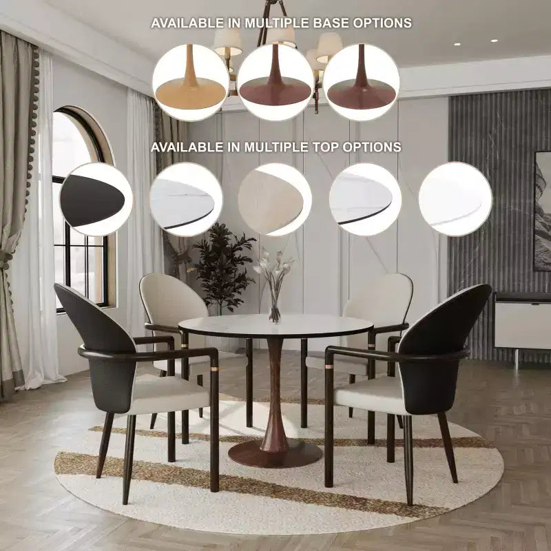 Table de salle à manger ronde moderne LeisureMod Bristol 35'' avec plateau en MDF durable et base en acier noyer à transfert de bois pour cuisine, salle à manger ou cafés