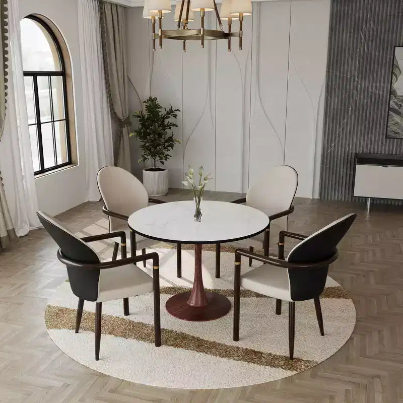 Table de salle à manger ronde moderne LeisureMod Bristol 35'' avec plateau en MDF durable et base en acier noyer à transfert de bois pour cuisine, salle à manger ou cafés