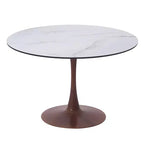 Table de salle à manger ronde moderne LeisureMod Bristol 35'' avec plateau en MDF durable et base en acier noyer à transfert de bois pour cuisine, salle à manger ou cafés