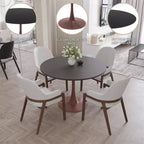 Table de salle à manger ronde moderne LeisureMod Bristol 35'' avec plateau en MDF durable et base en acier noyer à transfert de bois pour cuisine, salle à manger ou cafés