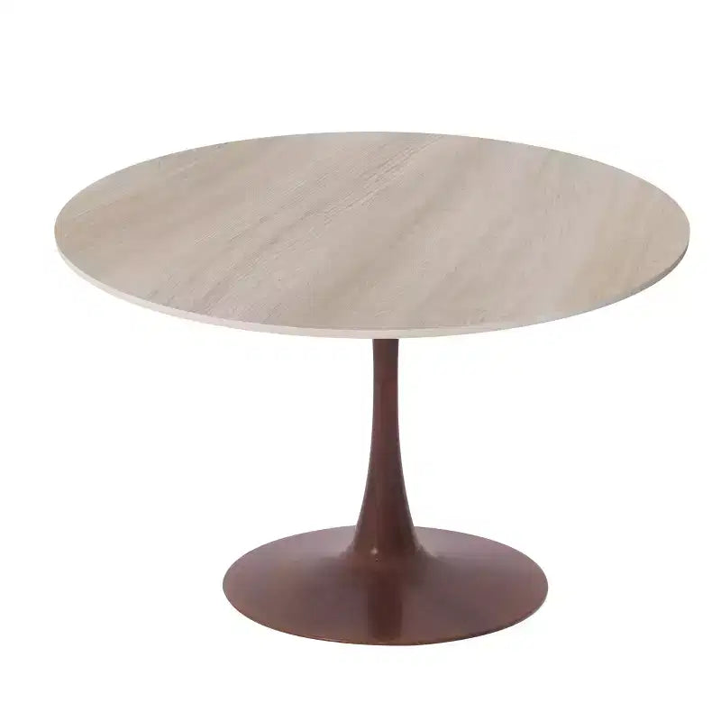 Table de salle à manger ronde moderne LeisureMod Bristol 35'' avec plateau en MDF durable et base en acier noyer à transfert de bois pour cuisine, salle à manger ou cafés