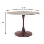 Table de salle à manger ronde moderne LeisureMod Bristol 35'' avec plateau en MDF durable et base en acier noyer à transfert de bois pour cuisine, salle à manger ou cafés