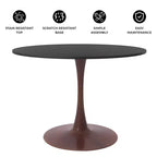 Table de salle à manger ronde moderne LeisureMod Bristol 35'' avec plateau en MDF durable et base en acier noyer à transfert de bois pour cuisine, salle à manger ou cafés