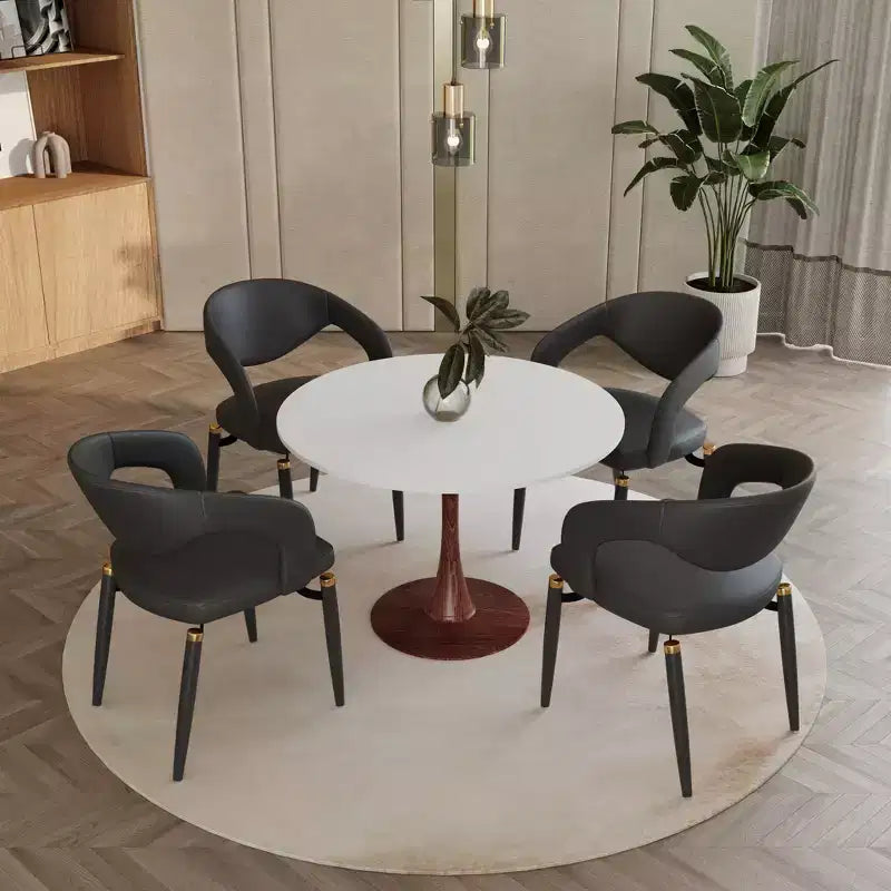 Table de salle à manger ronde moderne LeisureMod Bristol 35'' avec plateau en MDF durable et base en acier noyer à transfert de bois pour cuisine, salle à manger ou cafés