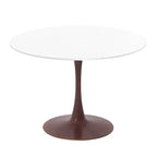Table de salle à manger ronde moderne LeisureMod Bristol 35'' avec plateau en MDF durable et base en acier noyer à transfert de bois pour cuisine, salle à manger ou cafés