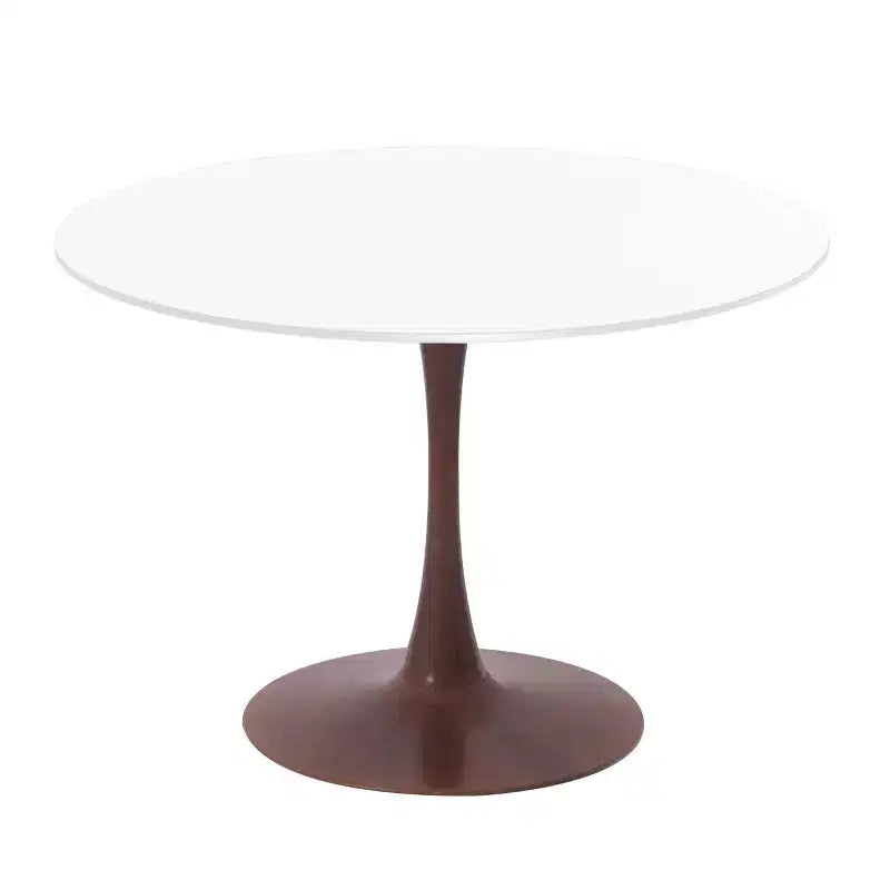 Table de salle à manger ronde moderne LeisureMod Bristol 35'' avec plateau en MDF durable et base en acier noyer à transfert de bois pour cuisine, salle à manger ou cafés