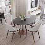 Table de salle à manger ronde moderne LeisureMod Bristol 35'' avec plateau en MDF durable et base en acier noyer à transfert de bois pour cuisine, salle à manger ou cafés