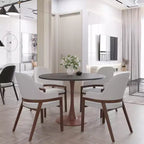 Table de salle à manger ronde moderne LeisureMod Bristol 35'' avec plateau en MDF durable et base en acier noyer à transfert de bois pour cuisine, salle à manger ou cafés
