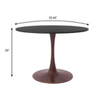 Table de salle à manger ronde moderne LeisureMod Bristol 35'' avec plateau en MDF durable et base en acier noyer à transfert de bois pour cuisine, salle à manger ou cafés