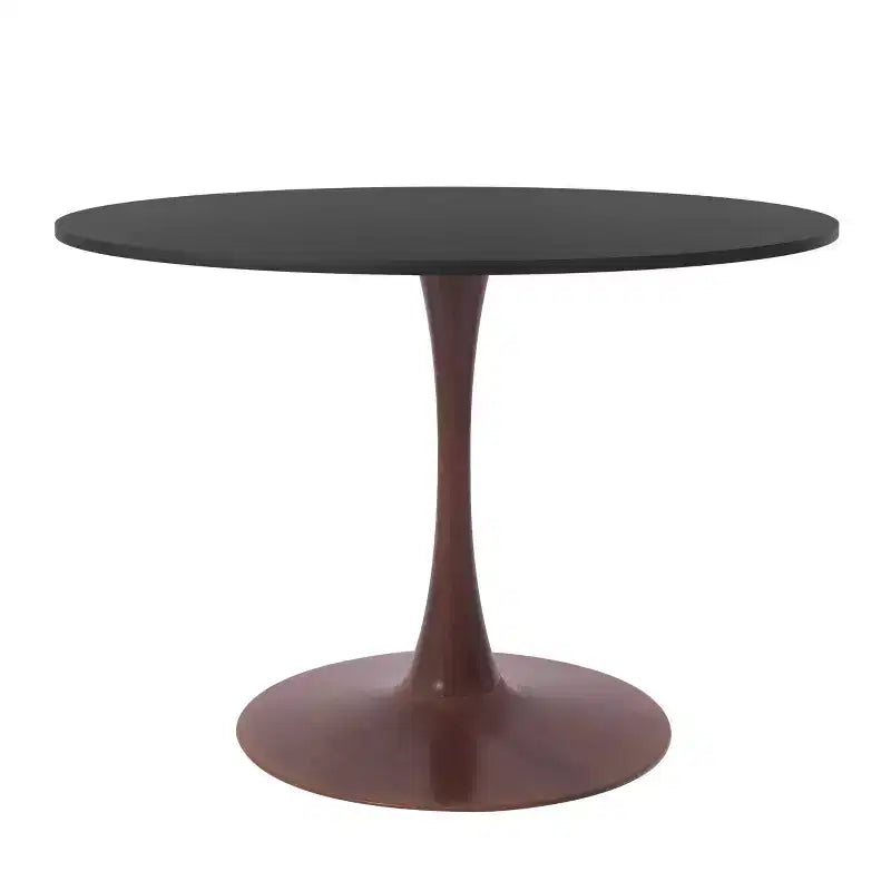 LeisureMod Bristol 35'' Modern Round Dining Table  Durable MDF Top and Wood-Transfer Walnut Steel Base for Kitchen, Dining Room, or Cafes