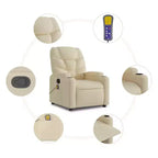 vidaXL Fauteuil inclinable en tissu crème - Massage vibrant 6 points, dossier et repose-pieds réglables