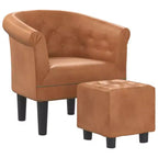 vidaXL Brown Faux Leather Tub Chair with Footstool - Modern Seating for Living Room, Bedroom & Home Office