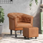 vidaXL Fauteuil crapaud marron en similicuir avec repose-pieds – Siège moderne pour salon, chambre et bureau à domicile