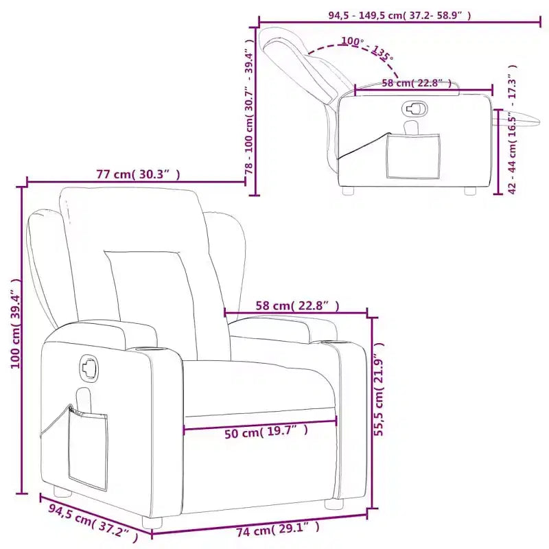 vidaXL Fauteuil inclinable en tissu noir - Massage par vibrations à 6 points, dossier et repose-pieds réglables pour une relaxation ultime