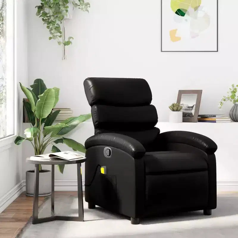 vidaXL Fauteuil de massage inclinable noir en similicuir, métal, bois d'ingénierie Simple