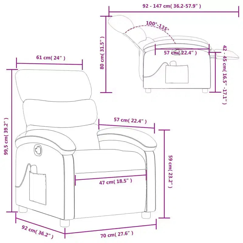 vidaXL Fauteuil de massage inclinable noir en similicuir, métal, bois d'ingénierie Simple
