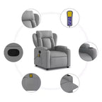 vidaXL Fauteuil inclinable de massage - Tissu gris clair, 6 points de vibration, inclinaison manuelle, porte-gobelets, fauteuil avec source d'alimentation USB