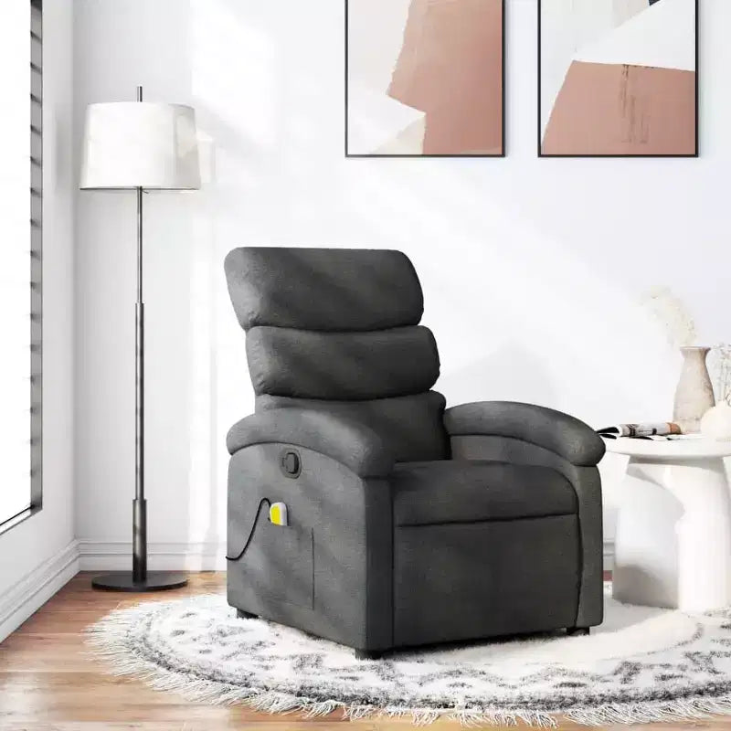 vidaXL Fauteuil inclinable de massage en tissu gris foncé - Fauteuil de relaxation manuel réglable avec vibration, poche latérale, rembourrage épais