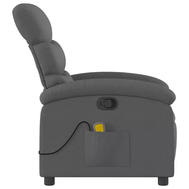 vidaXL Fauteuil inclinable de massage en tissu gris foncé - Fauteuil de relaxation manuel réglable avec vibration, poche latérale, rembourrage épais