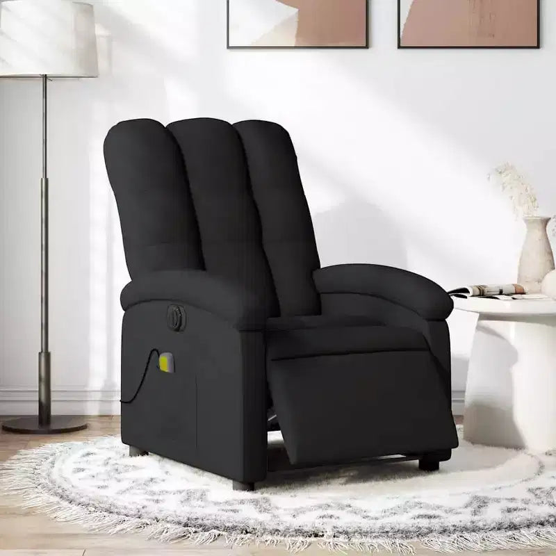 vidaXL Fauteuil inclinable de massage électrique - Dossier haut, Tissu noir, Réglage motorisé, 6 points de vibration, Fauteuil avec pochette de rangement