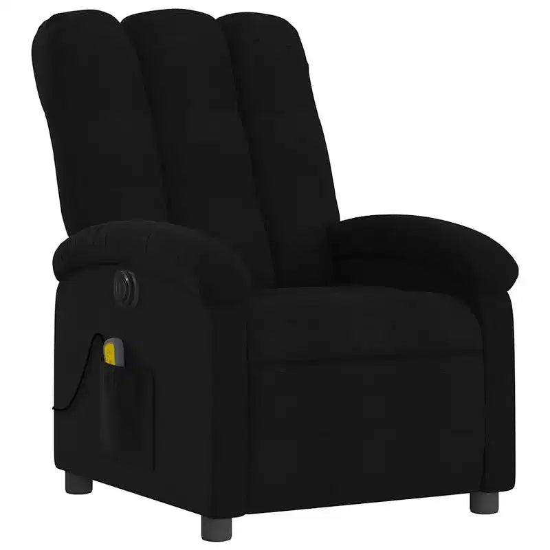 vidaXL Fauteuil inclinable de massage électrique - Dossier haut, Tissu noir, Réglage motorisé, 6 points de vibration, Fauteuil avec pochette de rangement