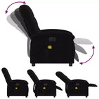 vidaXL Fauteuil inclinable de massage électrique - Dossier haut, Tissu noir, Réglage motorisé, 6 points de vibration, Fauteuil avec pochette de rangement