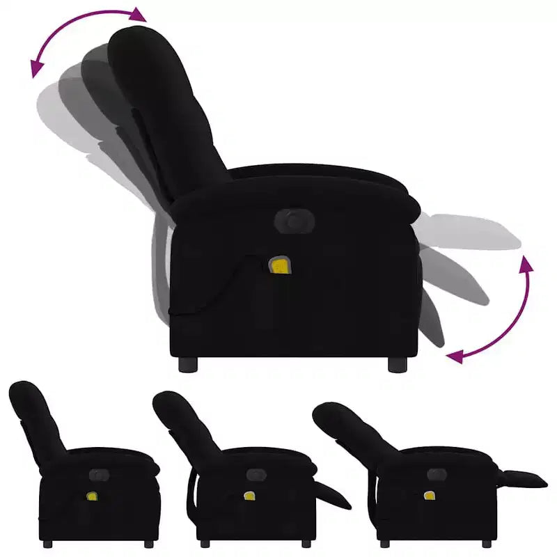 vidaXL Fauteuil inclinable de massage électrique - Dossier haut, Tissu noir, Réglage motorisé, 6 points de vibration, Fauteuil avec pochette de rangement