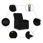 vidaXL Fauteuil inclinable de massage électrique - Dossier haut, Tissu noir, Réglage motorisé, 6 points de vibration, Fauteuil avec pochette de rangement