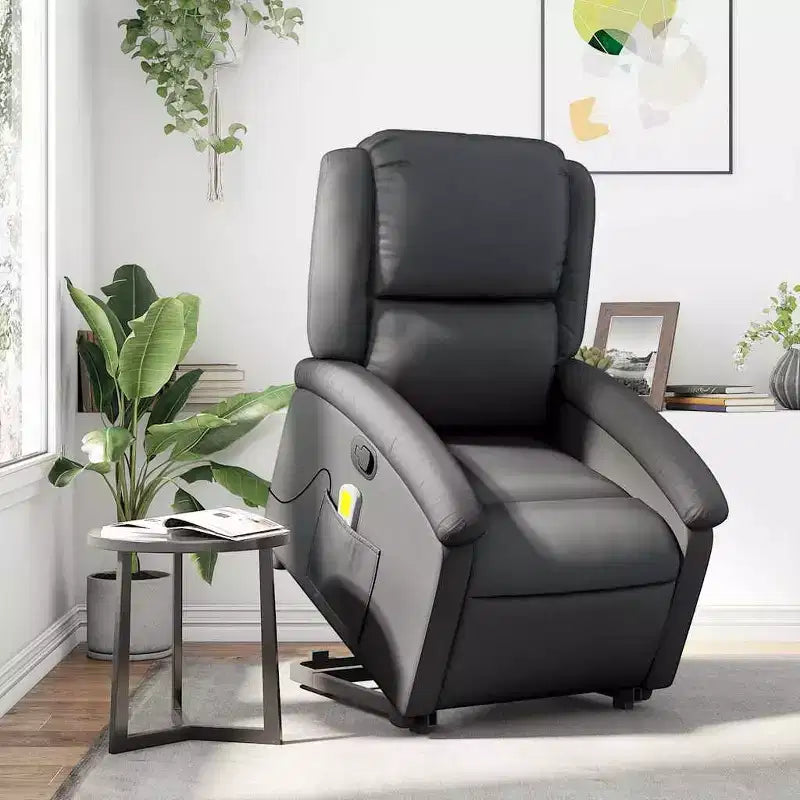 vidaXL Fauteuil inclinable électrique noir en cuir avec massage et inclinaison manuelle, fauteuil rembourré en mousse confortable pour personnes âgées