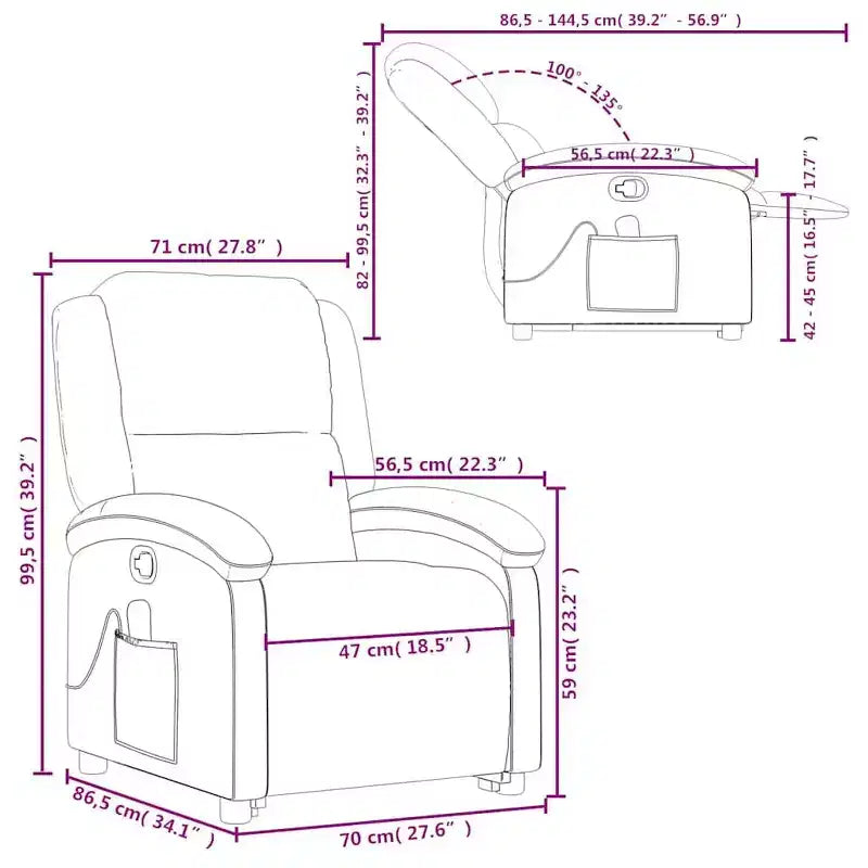 vidaXL Fauteuil inclinable électrique noir en cuir avec massage et inclinaison manuelle, fauteuil rembourré en mousse confortable pour personnes âgées