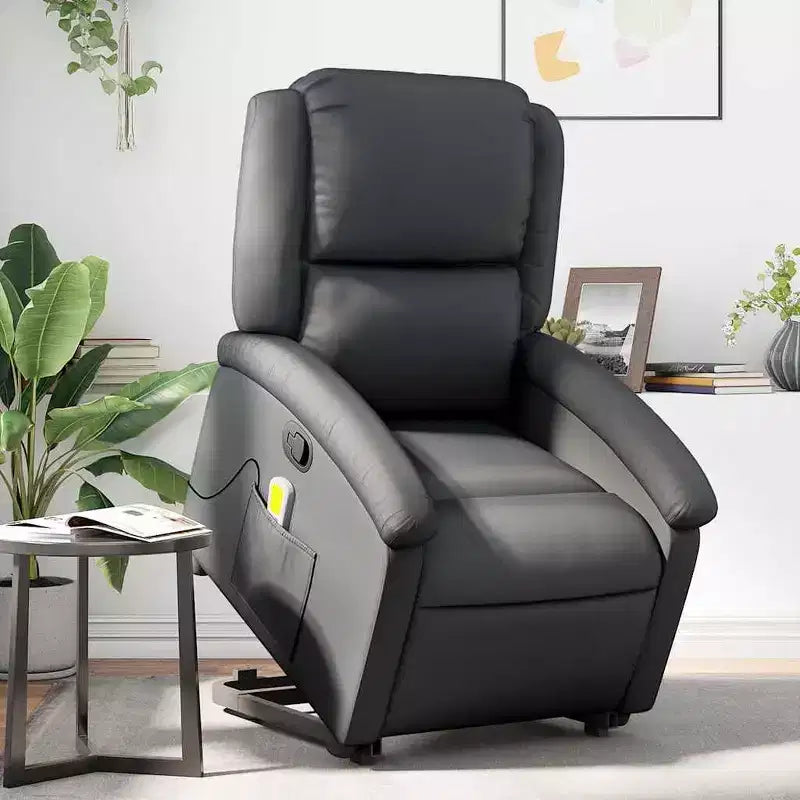 vidaXL Fauteuil inclinable électrique noir en cuir avec massage et inclinaison manuelle, fauteuil rembourré en mousse confortable pour personnes âgées