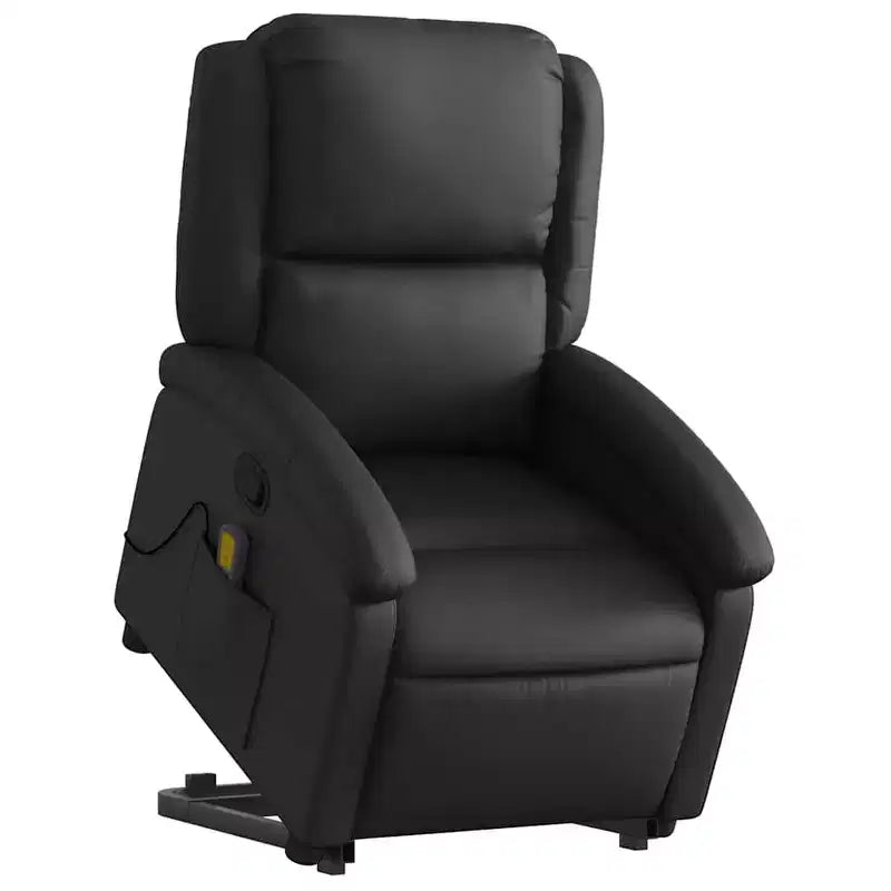 vidaXL Fauteuil inclinable électrique noir en cuir avec massage et inclinaison manuelle, fauteuil rembourré en mousse confortable pour personnes âgées