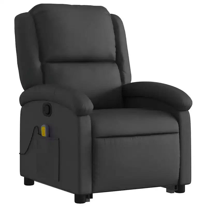 vidaXL Fauteuil inclinable électrique noir en cuir avec massage et inclinaison manuelle, fauteuil rembourré en mousse confortable pour personnes âgées