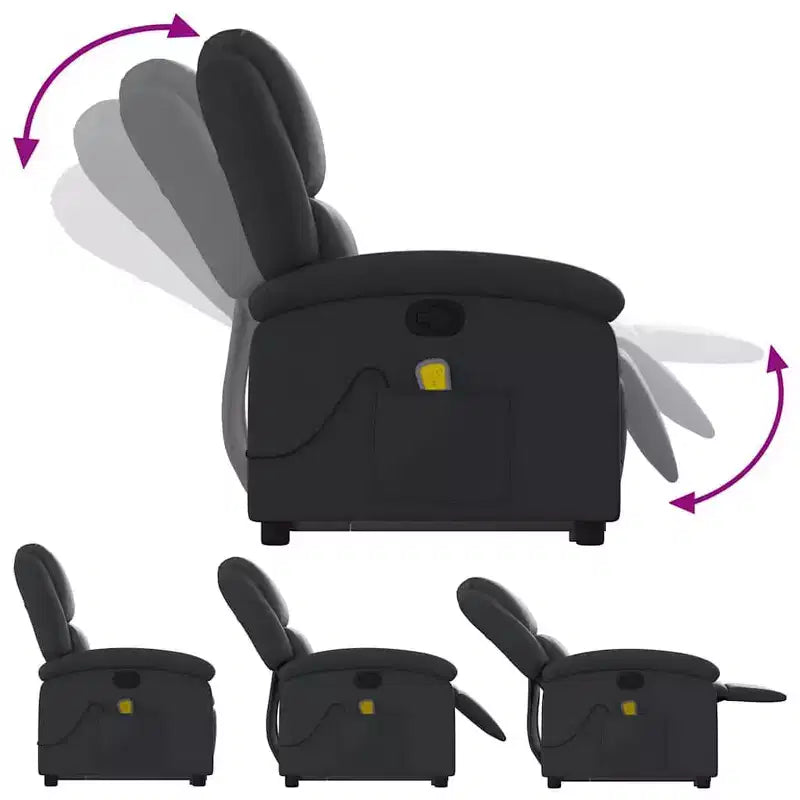 vidaXL Fauteuil inclinable électrique noir en cuir avec massage et inclinaison manuelle, fauteuil rembourré en mousse confortable pour personnes âgées