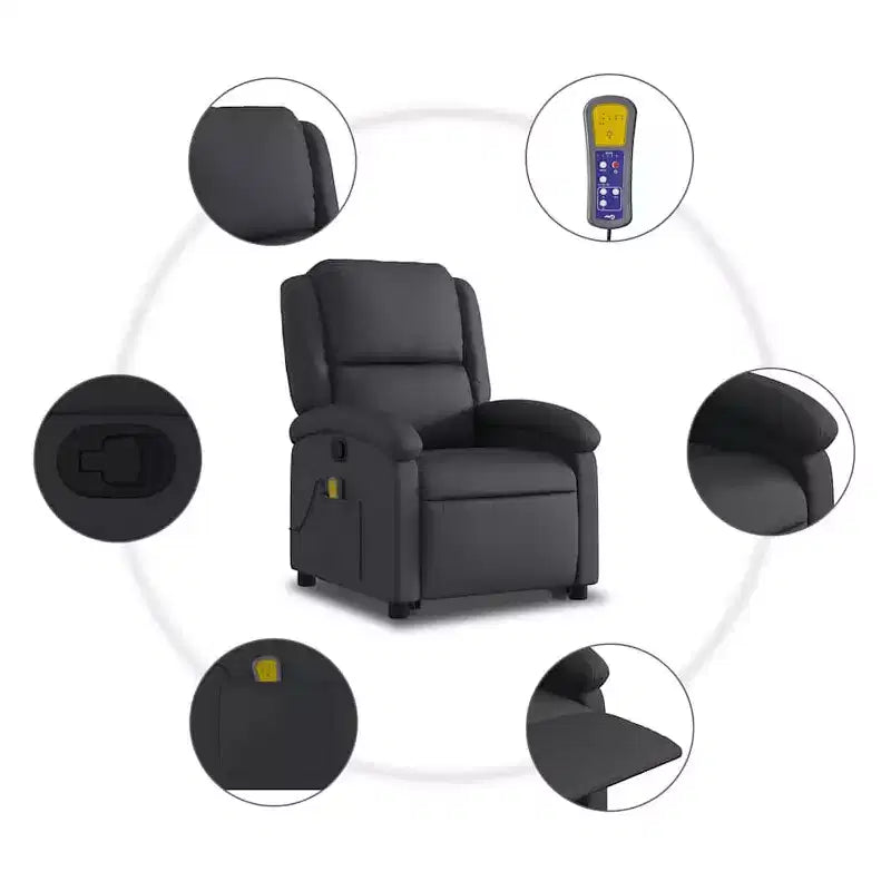 vidaXL Fauteuil inclinable électrique noir en cuir avec massage et inclinaison manuelle, fauteuil rembourré en mousse confortable pour personnes âgées