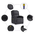 vidaXL Fauteuil inclinable électrique noir en cuir avec massage et inclinaison manuelle, fauteuil rembourré en mousse confortable pour personnes âgées