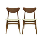 Christopher Knight Home Reed Chaises de salle à manger modernes du milieu du siècle en bois d'hévéa et similicuir (lot de 2)
