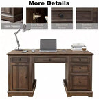 Bureau administratif Dyonery, bureau informatique en bois avec tiroirs et armoires, pour la maison, le bureau, le travail, l'écriture, bureau à domicile blanc antique pour le travail
