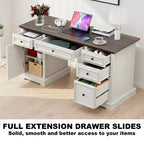 Bureau administratif Dyonery, bureau informatique en bois avec tiroirs et armoires, pour la maison, le bureau, le travail, l'écriture, bureau à domicile blanc antique pour le travail