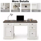 Bureau administratif Dyonery, bureau informatique en bois avec tiroirs et armoires, pour la maison, le bureau, le travail, l'écriture, bureau à domicile blanc antique pour le travail