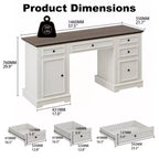 Bureau administratif Dyonery, bureau informatique en bois avec tiroirs et armoires, pour la maison, le bureau, le travail, l'écriture, bureau à domicile blanc antique pour le travail