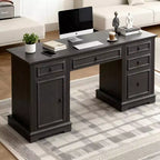 Dyonery administrative desk, wooden computer desk with drawers and cabinets, for home, study, work, writing, antique white home desk for work